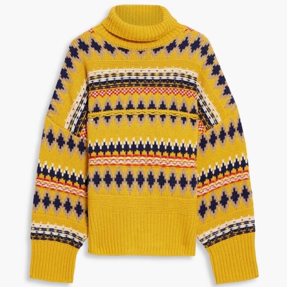 Rag & Bone Willow Fair Isle Wool Turtleneck Sweater Small Mustard Yellow - Picture 2 of 11